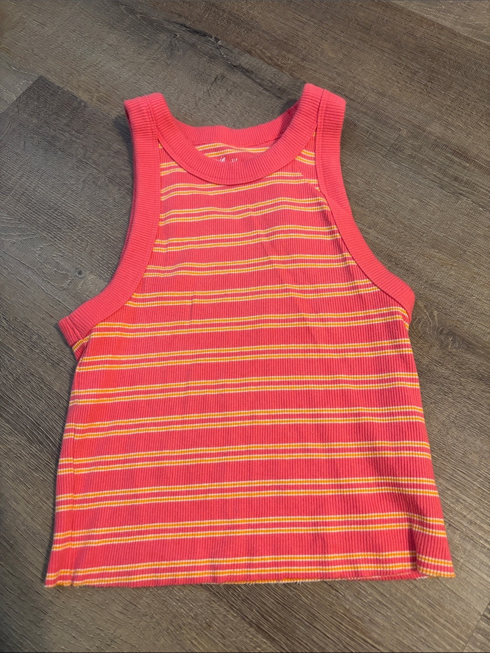 aerie Pink & Yellow Striped Ribbed Tank Top